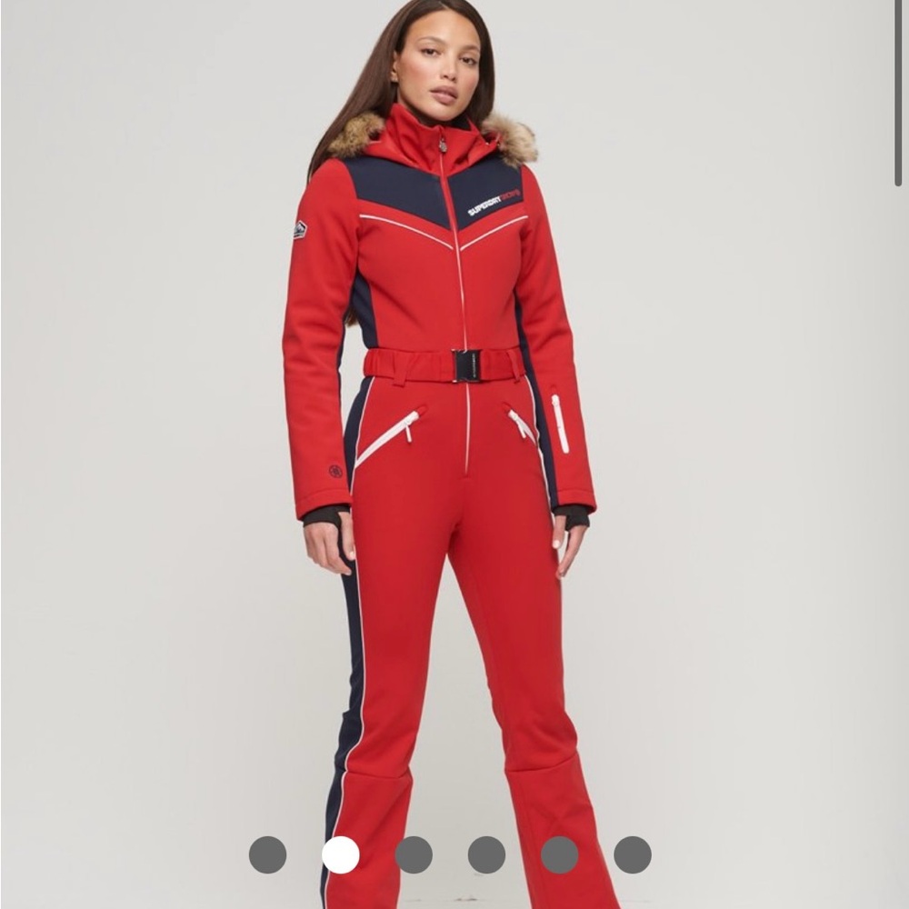 Super dry Red and Black Ski Suit with Fur Hood